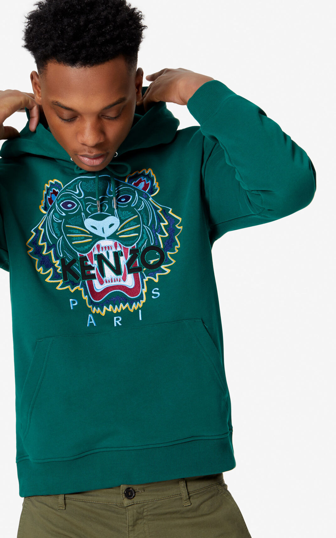 Kenzo Tiger Sudaderas Con Capucha Hombre Verde Oscuro | 6594123-JW